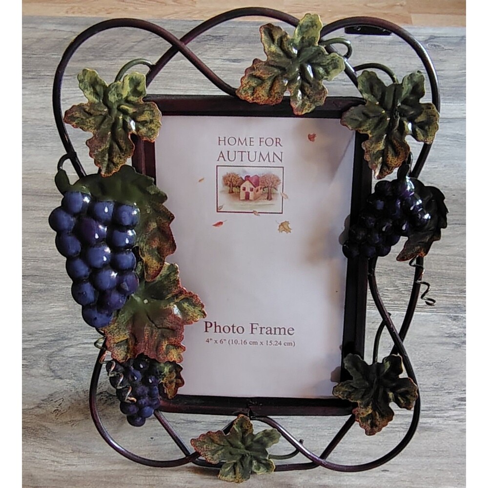 Metal Grape Vine Picture Frame 4" X 6" Leaves Grapes Italian Style Wine Winery